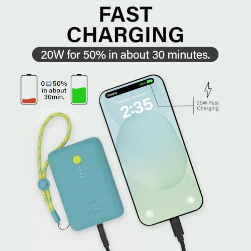 Nimble Champ Portable Charger, 10000mAh Power Bank, 20W Dual USB-C Charging | Compatible with iPhone, Samsung, Tablet, iPad, MacBook, Travel Essential Power Bank with 2 ft USB-C Cable Included - color: Shorebreak Blue