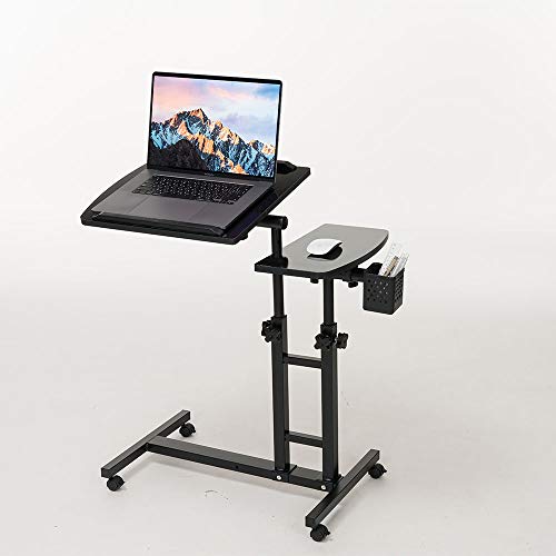 Adjustable Laptop Desk with Wheels, Black | Laptop Cart, Over Bed, Bed Side Table, Tiltable Table and Laptop Stand - color: Black