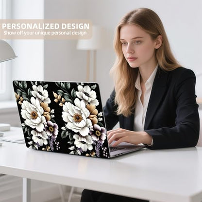 Universal Laptop Skin Sticker for 12/13/14/15.6 Inch Laptops, Reusable Vinyl Laptop Decal Cover, Waterproof Scratch Resistant Notebook Skin with 2 Wrist Pads,Watercolor White Roses - color: Watercolor White Roses