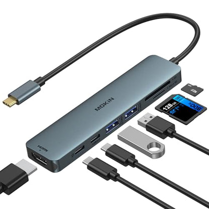 USB C Hub HDMI Adapter for MacBook Pro/Air, MOKiN 7 in 1 USB C Dongle with HDMI, SD/TF Card Reader, USB C Data Port,100W PD, and 2 USB 3.0 Compatible for MacBook Pro/Air, Dell XPS, Lenovo Thinkpad.