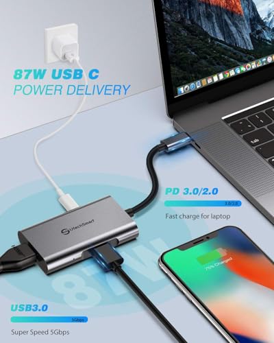 UtechSmart HDMI to USB C Adapter, 4-in-1 USB C Hub, Dual HDMI Adapter with 4K, USB C to USB Adapter for MacBook Pro Air, Dell, HP, Microsoft, Chromebook, Lenovo, iPhone 16 (100W PD USB 3.0) - color: 4 Port