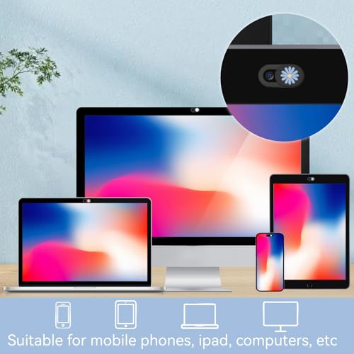 6Pcs Laptop Camera Covers Webcam Cover Slide Floral Daisy Pattern Privacy Security Guard Slide Phone Webcam Protector for Laptop Desktop Computers Smartphones Tablet Notebook Mini PC - color: Daisy Black