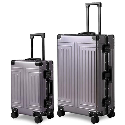 All Aluminum 20/28 Luggage Set，Cut from Whole Aluminum Sheet，22x14x9 Airline Approved ，（3rd Generation，Premium Metal zipperless suitcase ） (grey, 20+28inch) - color: grey, size: 20 inch + 28 inch