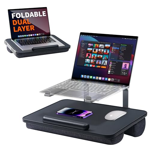 Laptop Lap Desk with Cushion, Laptop Stand for Bed with Pillow | Portable Small Lap Desk for 10-15.6" Laptop, MacBook, Notebook, Home Office Lap Desk for Working or Gaming, Black - color: Black, size: 17.1*11.8 inch