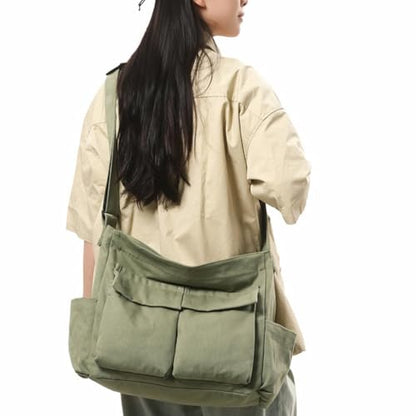 Cute Canvas Tote Bag for School/Work/Travel, Large Crossbody Messenger Bag Laptop Shoulder Bag - color: Asparagus Green