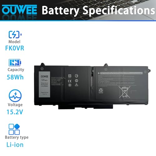 FK0VR Laptop Battery Compatible with Dell Latitude 5330 7330 7430 7530 Latitude 5330 2-in-1 Latitude 7330 2-in-1 Latitude 7430 2-in-1 Series FKOVR 8H6WD 293F1 01VX5 404T8 51R71 8P81K
