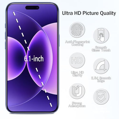 2 Pack Anti Blue Light Screen Protector for iPhone 16 / iPhone 15 Eye Protection Tempered Glass Film, Easy to Install, Bubble Free - size: iPhone 16/15 6.1-inch