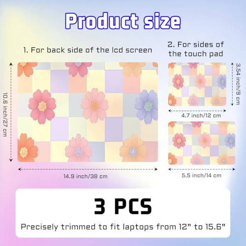 Universal Laptop Skin Sticker Decal, Compatible with MacBook HP Dell Lenovo 12"-15.6", Reusable Vinyl Notebook Cover 3PCS Set, High-Recognition Film-Pastel Flower Checkerboard - color: Pastel Flower Checkerboard