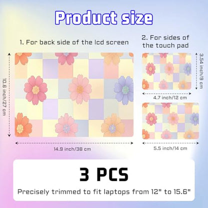 Universal Laptop Skin Sticker Decal, Compatible with MacBook HP Dell Lenovo 12"-15.6", Reusable Vinyl Notebook Cover 3PCS Set, High-Recognition Film-Pastel Flower Checkerboard - color: Pastel Flower Checkerboard