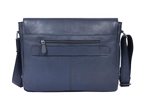 16" Crossbody Bag Leather Laptop Messenger Bag For Men with trolley sleeve for school office (Royal Blue) - color: Royal Blue