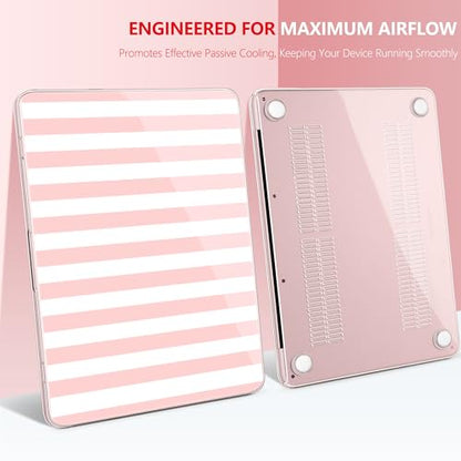Batianda Case for MacBook Neo 13 Inch 2026 Model A3404, Pink Stripe | 4-in-1 Laptop Accessories Bundle with Pink Stripe Design, Ultra Slim Hard Shell for Girls, Students and Preppy Style Users - color: Pink Stripes