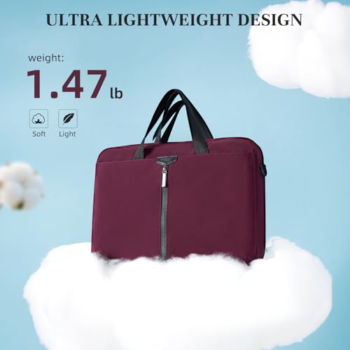 Timeet 17.3 Inch Laptop Bag for Men Women, Lightweight & Water-Resistant Computer Bag Laptop Briefcase with Shoulder Strap - color: Wine Red