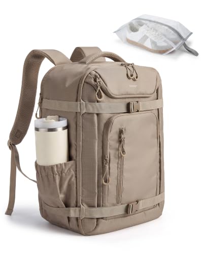 BAGSMART 35L Travel Backpack for Women & Men Fits 17-Inch Laptop, Airline Approved Carry On Backpack with Wet Pocket & Shoe Pouch, Water-Resistant Personal Item Travel Bag, Camel - color: Brown