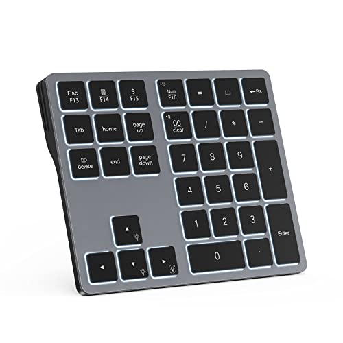 Doohoeek Backlit Bluetooth Numeric Keypad for Laptops and Computers, Number Pads 34 Keys with 7-Color Backlight for MacBook & Windows, Gray - size: Bluetooth Only