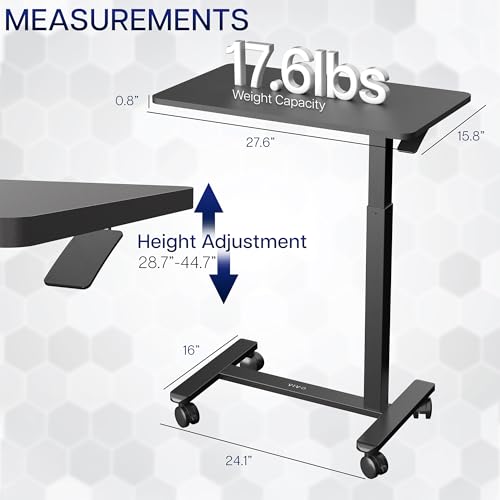 VIVO Black Mobile 28 x 16 inch Over Couch Laptop Table, CART-V28L | Height Adjustable Bedside Desk for Recliner, Laptop Cart with Hidden Caster Wheels, Holds 17.6 lbs - color: Black, size: 28 x 16 inch