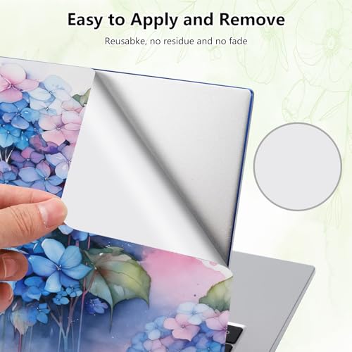 Laptop Skin Sticker Decal, Universal Reusable Vinyl Laptop Cover for 12" 13" 13.3" 14" 15" 15.4" 15.6" Notebook PC, Reusable Waterproof Scratch-Resistant with 2 Wrist Pads,Blue Hydrangea Flowers - color: Blue Hydrangea Flowers