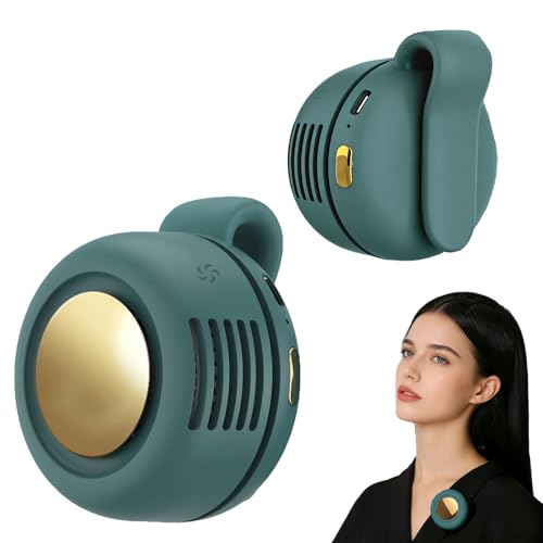 Portable Fan,2-in-1 Waist Clip On Bladeless, Ultra-Quiet Mini Personal Neck Fan 3 Speeds with 360°Adjustable Clip USB Rechargeable for Hiking,Office & Outdoor - color: Green