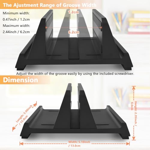 Vertical Laptop Stand Holder, ABS Organizer with Adjustable Dock, All in 1 Design Space-Saving, Sturdy Laptop Computer Holder for PC up to 17.3 inches, MacBook, Mini PC, Pad, Phone (Black, 1 Slot)
