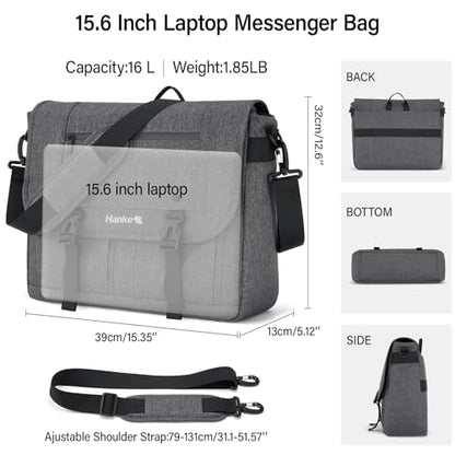 Hanke 15.6 Inch Laptop Messenger Bag for Men & Women, Large Crossbody Satchel Work Bag - color: Dark Grey