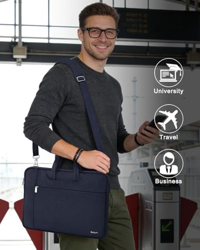 Ferkurn Laptop Case Bag Women Men Computer Sleeve with Shoulder Compatible with HP/Inspiron/Thinkpad/Vivobook/MSI/Surface, 15.6 inch, Blue - color: Navy Blue, size: 15.6 inch
