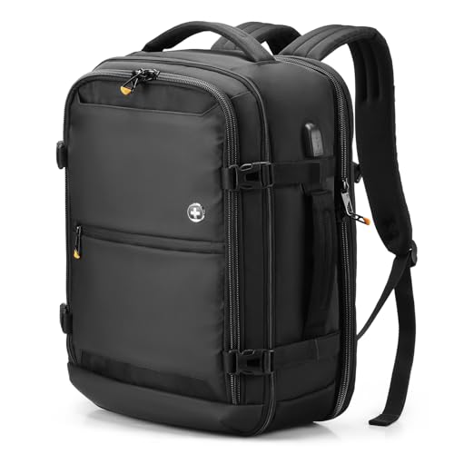 Swissdigital Design Travel Laptop Backpack 43l with USB Charging Port,TSA Friendly Flight Approved Carry-on Luggage Hand,Business Backpack,Large Weekender Bag Fits 17 Inch Laptop Black | SD1748-01 - color: Black