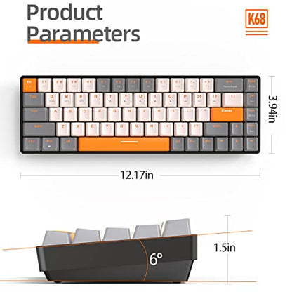 ZIYOU LANG RK68 60% Wireless Mechanical Keyboard,Bluetooth 5.0/2.4Ghz Dual Mode Receiver,Hot-Swappable Mini 68-Key,Retro Color Keycaps,Linear Red Switch,Ultra Power Saving for PC PS4 Xbox iPhone ipad - color: Light gray/Red Switch