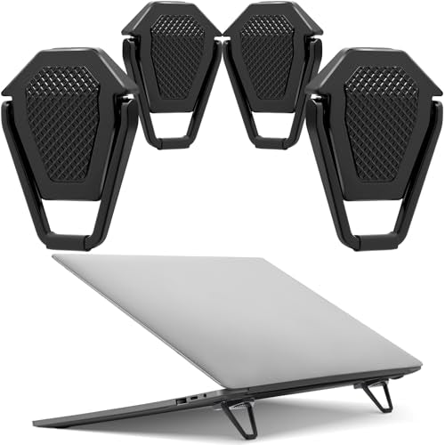 Konohan 4 Pieces Portable Keyboard Laptop Stand Mini Aluminum Keyboard Riser Foldable Cooling Laptop Kickstand Adjustable Lightweight Lifter for Desk Computer Laptops Notebooks 12-17 Inch (Black) - color: Black