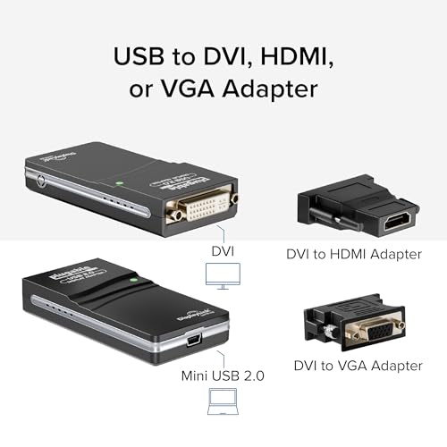 Plugable USB 2.0 to HDMI, DVI, or VGA I Multi-Monitor External Video Graphics Card Adapter up to 1920x1080 Supports Windows 11, 10, 8.1, 7, XP, Mac, and ChromeOS - size: 1920x1080 VGA/DVI/HDMI
