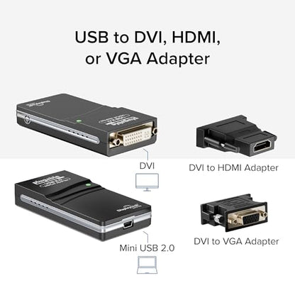 Plugable USB 2.0 to HDMI, DVI, or VGA I Multi-Monitor External Video Graphics Card Adapter up to 1920x1080 Supports Windows 11, 10, 8.1, 7, XP, Mac, and ChromeOS - size: 1920x1080 VGA/DVI/HDMI
