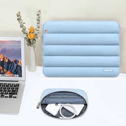 MOSISO Laptop Case 16 inch, 15-15.6 inch Puffy Laptop Sleeve Compatible with MacBook Pro 16 M5 M4 M3 M2 M1, HP Dell ASUS Acer Toshiba Lenovo, Polyester Horizontal Bag with Small Case, Air Blue - color: Air Blue, size: 16 inch