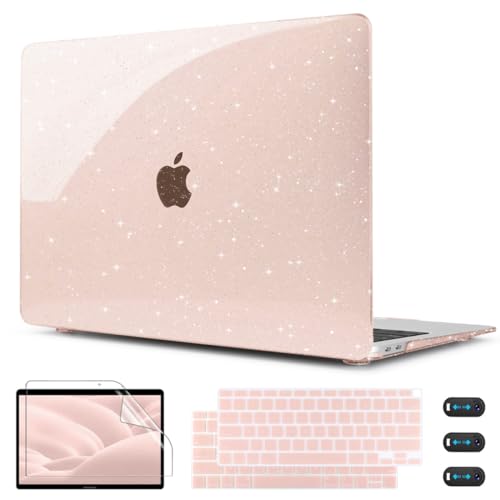 CISSOOK Glitter Pink Case for MacBook Air 13 inch 2021 2020 2018 Release Model A2337 A2179 A1932 with Touch ID, Sparkly Hard Shell Case & Keyboard Cover for MacBook Air 13 M1, Glitter Cherry Pink - color: Glitter Star Cherry Pink