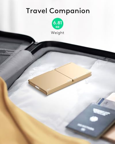Samsers Foldable Bluetooth Keyboard with Touchpad, Ultra Slim Compact, Gold | Multi-touch Trackpad, Full Size, Phone Holder, USB-C Charging, 1 Device, for Android Windows iOS Mac OS, Mobile Productivity - color: Desert Gold, size: 1-Device