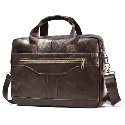 Leather Laptop Bag for Men Briefcase Fits 15.6 Inch Notebook Portable Shoulder Messenger Crossbody Bag for Travel Office - color: 17coffee