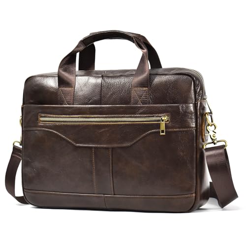Leather Laptop Bag for Men Briefcase Fits 15.6 Inch Notebook Portable Shoulder Messenger Crossbody Bag for Travel Office - color: 17coffee