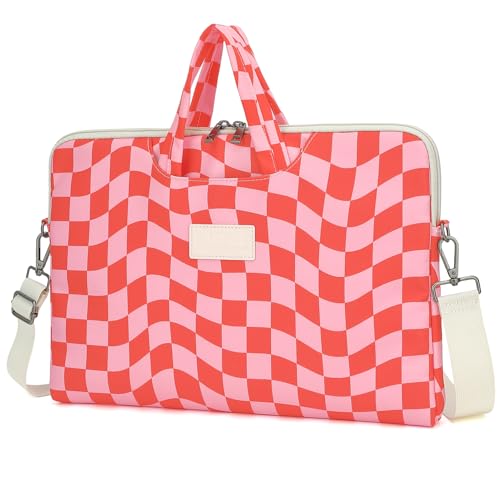 DACHEE Laptop Shoulder Bag for 15 Inch/15.6 Inch Macbook Pro - color: Pink Checker Shoulder