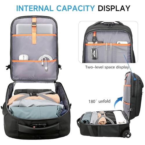 Large Rolling Backpack for Women&Men, 50L Travel Backpack with Wheels, Wheeled Backpack with USB C Port,TSA Lock Carry On for Travel, College, Teacher - color: Black-512