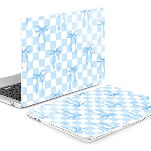 MEEgoodo Case for M5/M4/M3/M2 MacBook Air 15 inch Case 2026 2025 2024 2023, Laptop Shell Fit Model (A3448/A3241/A3114/A2941) for MacBook Air 15.3-inch, Blue&White Checkers&Bows - color: Blue&White Checkers&Bows