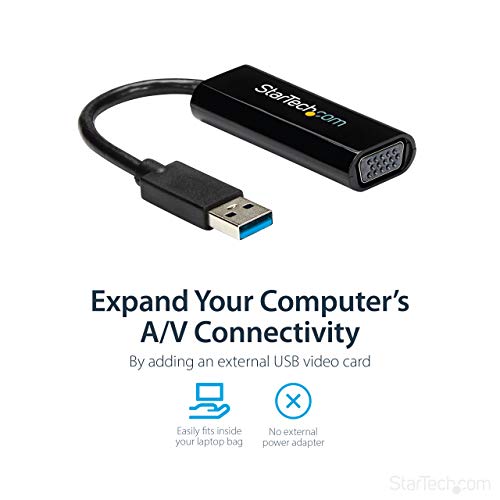 StarTech USB 3.0 to VGA Adapter, Slim, Windows Only, TAA (USB32VGAES) | USB to VGA monitor converter, External video card, Single display, Connect up to five adapters, Windows only, Extra monitor