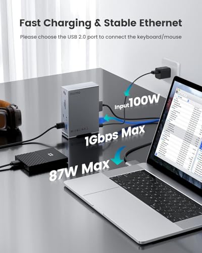 MacBook Pro Docking Station, 14-in-2 Dual USB C Docking Station Dual Monitor for MacBook Pro (Not M1) with Dual 4K HDMI 60Hz, 10Gbps USB A/C,3 USB 3.0,2USB 2.0 RJ45, Audio, SD/TF Slots, 100W PD