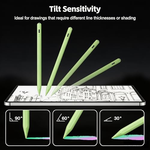 Stylus Pen for iPad 2026-2018 with 13mins Fast Charge,Tilt Sensitivity Palm Rejection Pencil for 11th (A16)/10/9/8/7/6 Gen, iPad Pro 11"/12.9"/M4/M5, iPad Air 3/4/5/M2/M3/M4 (Green) - color: green