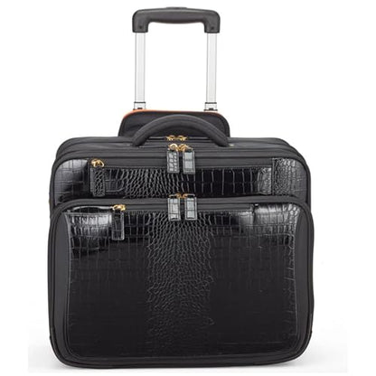 FRANCINE Croco-Style Roller Laptop Tote Bag, Fits Up to 17-Inch Laptop, Wheeled Carry-On Work Travel Bag with Telescoping Handle and Multiple Compartments (Black)