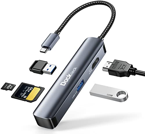 USB C Hub Multiport Adapter - Dockteck 5 in 1 USB-C Dongle Hub with 4K 60Hz HDMI, USB 3.0 5Gbps Data, SD/Micro SD Card Reader for MacBook Pro/Air, iPad Pro/Air, Surface Pro, XPS, Laptops - size: 5 in 1, style: 4K@60Hz