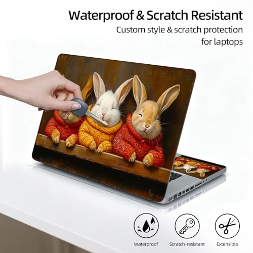 Universal Laptop Skin Sticker Decal, 12"-15.6" Aesthetic Vinyl Wrap, Cozy Bunnies in Sweaters Waterproof Notebook Cover Art Protector for MacBook HP Dell Lenovo, Fits 13" 14" 15" 15.6" - color: Cozy Bunnies in Sweaters