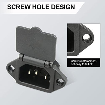 2 Pcs IEC 320 C14 Panel Mount Plug Adapter | AC 250V 10A Power Connector Socket with Spring Cover