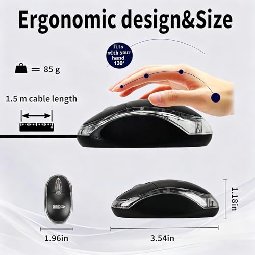 SOON GO Wired Mouse-USB Wired Mouse,Ergonomic Optical Design,1.5M USB Cable, Plug & Play for PC/Laptop/Desktop (Black) - color: Black