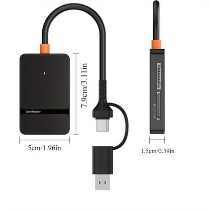 High-Speed 8-in-1 USB 3.0/USB-C OTG Card Reader - 104MB/s CF/SD/TF/MS Adapter with Dual Ports & LED | Mac/PC/Android