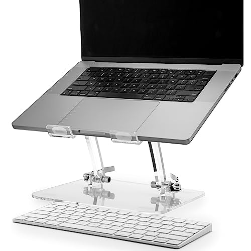 DuraClear Acrylic Laptop Stand for Desk – Ergonomic Adjustable Acrylic Computer Stand - Clear Laptop Stand with Enhanced Airflow and Workspace Elevation