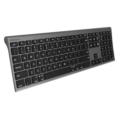 Macally Wireless Bluetooth Keyboard for Mac - Compatible Apple Keyboard or MacBook Pro/Air, iMac - Multi-Device, Up to 3 Devices with 110 Keys, 20 Shortcuts, Numeric Keypad, and Rechargeable - color: Space Gray
