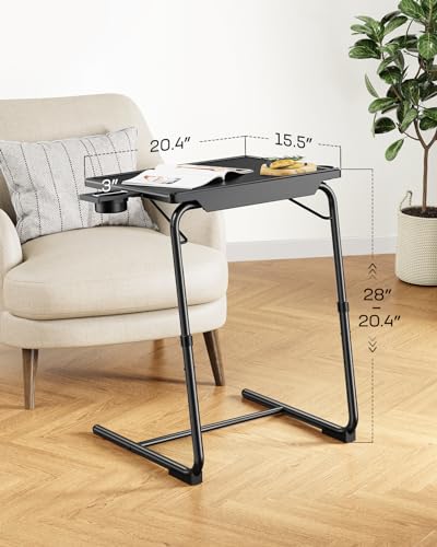 LORYERGO Multifunctional TV Tray Table - 2 Packs Adjustable TV Dinner Tray Tables with 6 Height & 3 Tilt Angle, Folding TV Trays with Cup Holder for Bed & Sofa, for Eating & Reading - size: 2pcs