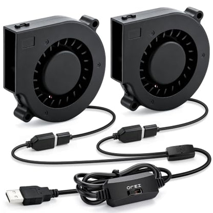 Dual USB Blower Fan 75mm 5V Squirrel Cage Fan for Helmet | 2 Packs Small USB Fan with Speed Control, Cooling Computer humidor DIY Receiver - size: 2x 75mm x 15mm